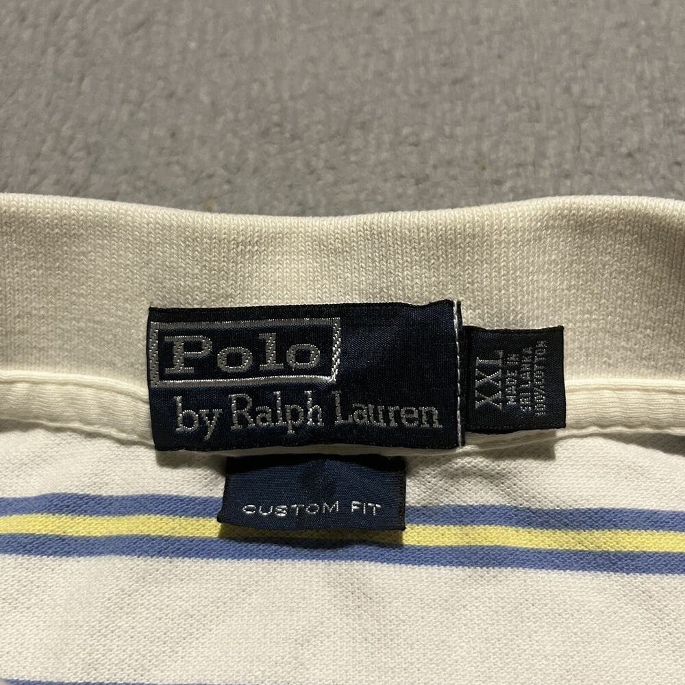 Polo Ralph Lauren Mens XXL White Stripe Polo Shirt Custom Fit Cotton Casual - Picture 8 of 11